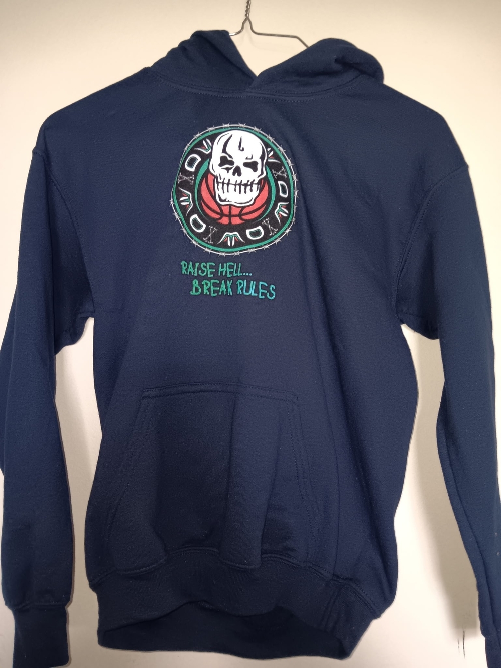 Kids Navy Memphis Hooded Sweatshirt with Skull Graphic